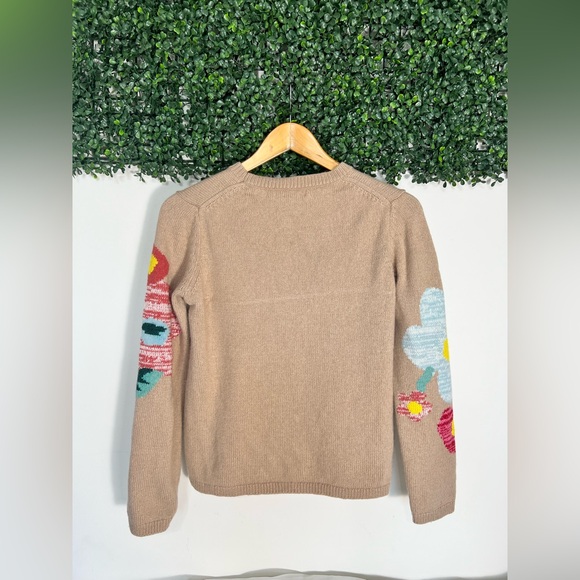 Sundance Winter Flowers Sweater Tan Floral Crewneck Lambswool Cashmere M - Picture 4 of 9